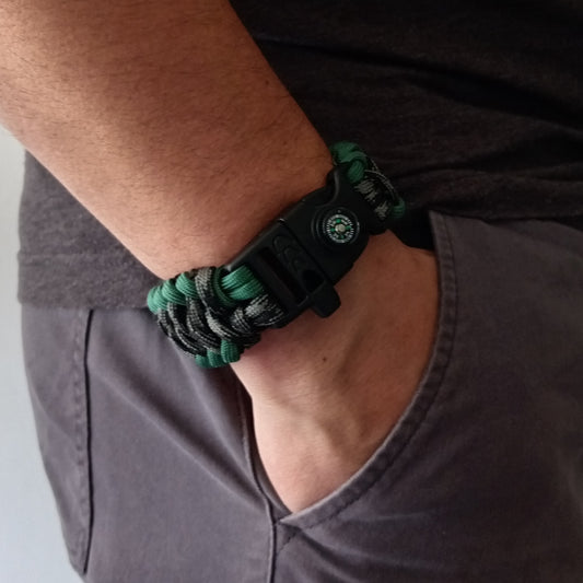 Pack Camo green Pulsera de Supervivencia mas llavero mosqueton