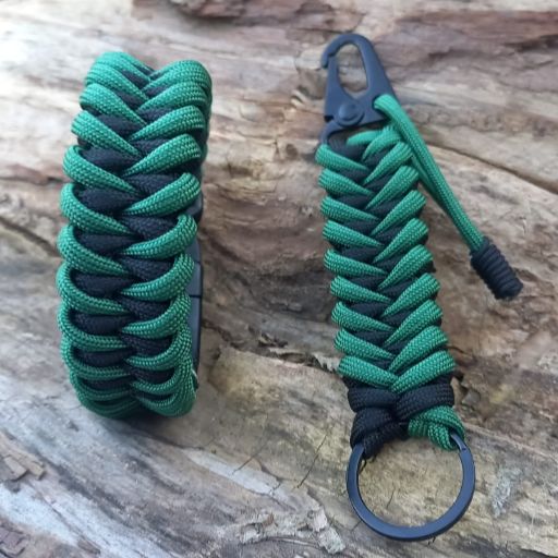 Pack Pulsera de Supervivencia mas mosqueton llavero Green Leaf