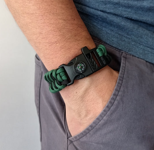 Pack Pulsera de Supervivencia mas mosqueton llavero Green Leaf