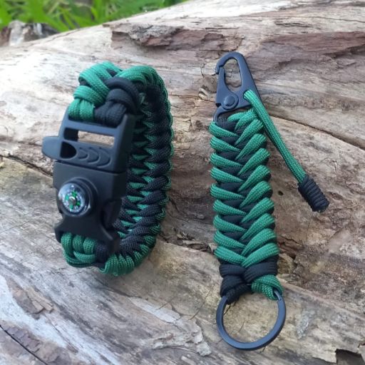 Pack Pulsera de Supervivencia mas mosqueton llavero Green Leaf
