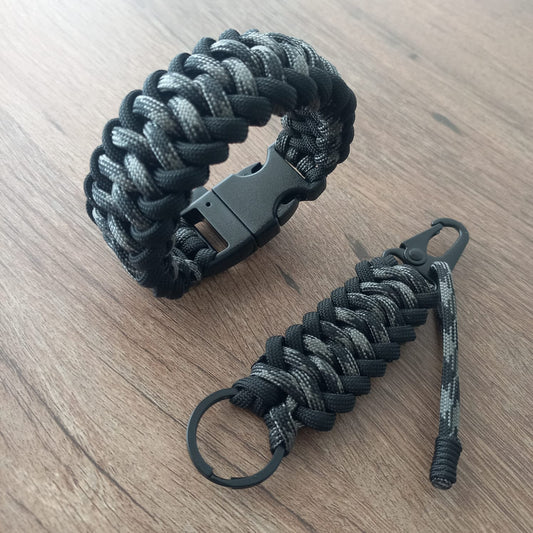 Pack Camo Black Pulsera de Supervivencia mas Llavero con Mosqueton