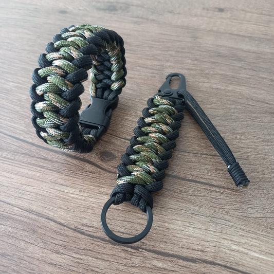 Pack Pulsera de Supervivencia mas mosqueton Camo Green Black