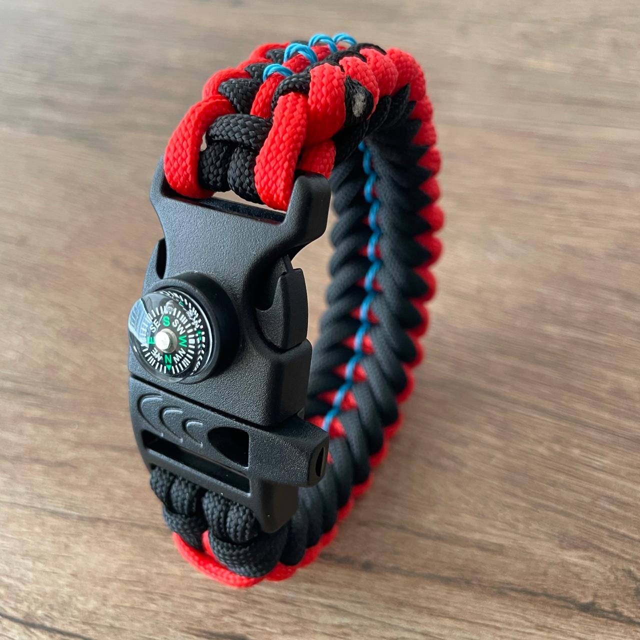 Brazalete Pulsera de Supervivencia Adventure Sport Red Black
